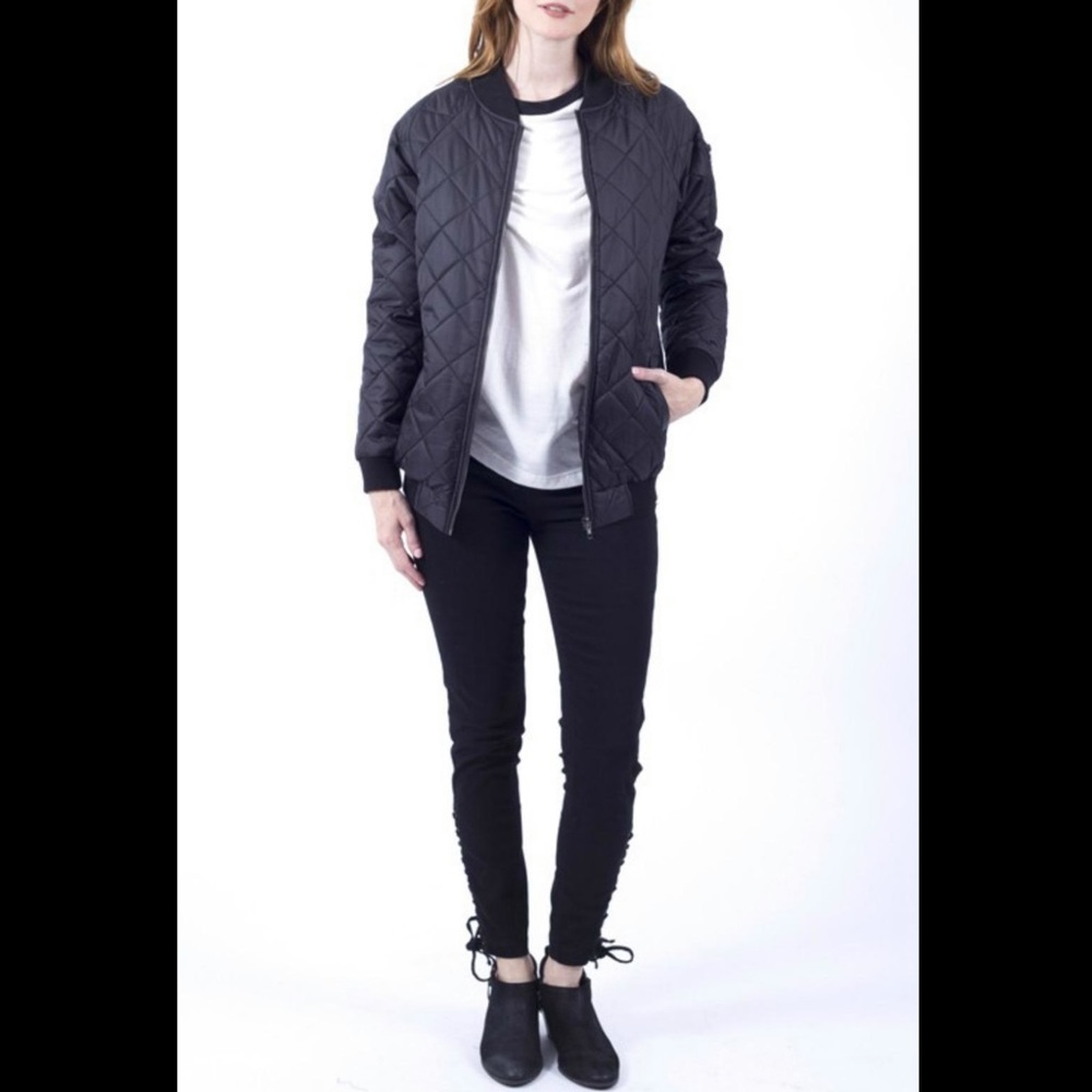 Lira Black Quilted Bomber Jacket